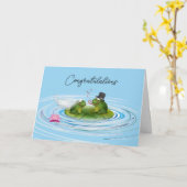 Carte Grenouilles nouvellement mariées sur Lily Pad (Fleur jaune)