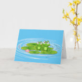 Carte grenouilles vertes à l'anniversaire du pavé (Fleur jaune)