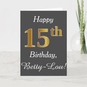 Carte Grey, Faux Gold 15e anniversaire + Nom personnalis