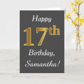 Carte Grey, Faux Gold 17e anniversaire + Nom personnalis (Fleur jaune)