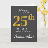 Carte Grey, Faux Gold 25e anniversaire + Nom personnalis (Fleur jaune)