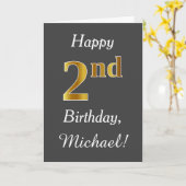Carte Grey, Faux Gold 2e anniversaire + Nom personnalisé (Fleur jaune)