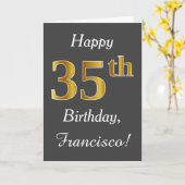 Carte Grey, Faux Gold 35e anniversaire + Nom personnalis (Fleur jaune)