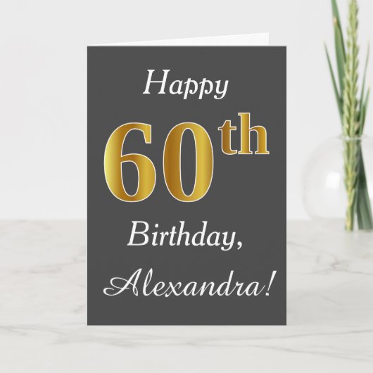 Carte Grey, Faux Gold 60e anniversaire + Nom personnalis (Devant)