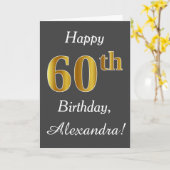 Carte Grey, Faux Gold 60e anniversaire + Nom personnalis (Fleur jaune)