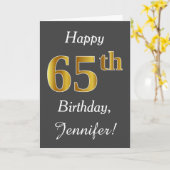 Carte Grey, Faux Gold 65e anniversaire + Nom personnalis (Fleur jaune)
