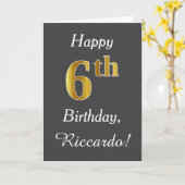 Carte Grey, Faux Gold 6e anniversaire + Nom personnalisé (Fleur jaune)