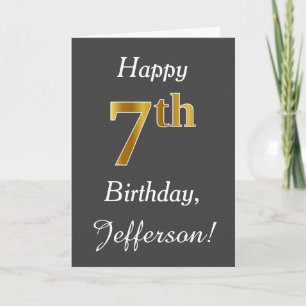 Carte Grey, Faux Gold 7e anniversaire + Nom personnalisé