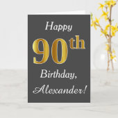 Carte Grey, Faux Gold 90e anniversaire + Nom personnalis (Fleur jaune)