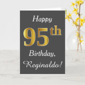 Carte Grey, Faux Gold 95e anniversaire + Nom personnalis (Fleur jaune)