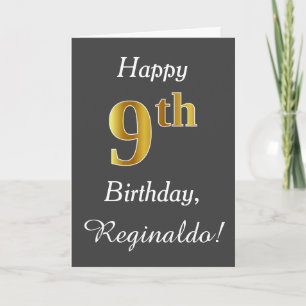 Carte Grey, Faux Gold 9e anniversaire + Nom personnalisé