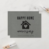 Carte Grey Kraft Papier Happy Home Anniversaire Réalité (Devant/Arrière en situation)