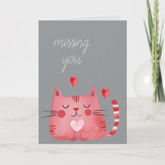 Carte Grey Red Chat Hearts Missing You (Devant)
