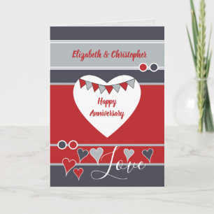 Carte Grey red with hearts and bunting anniversary