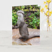 Carte Grey Standing Otter Joyeux anniversaire (Fleur jaune)