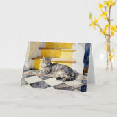 Carte Grey Tabby Cat Study A In Watercolors (Fleur jaune)