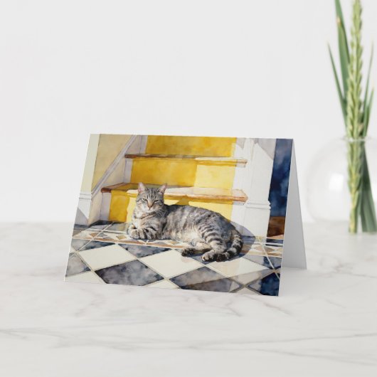 Carte Grey Tabby Cat Study A In Watercolors (Devant)