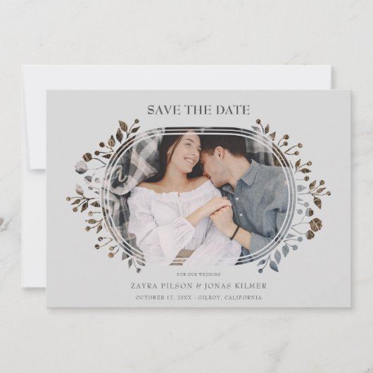 Carte Grey Wedding Fancy Ornament Frame Flowers Photo (Devant)