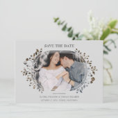 Carte Grey Wedding Fancy Ornament Frame Flowers Photo (Debout devant)
