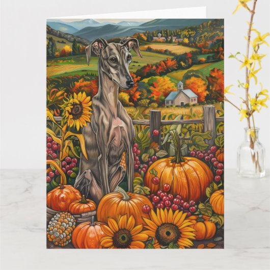 Carte Greyhound Chig Automne Harvest Thankgiving (Fleur jaune)