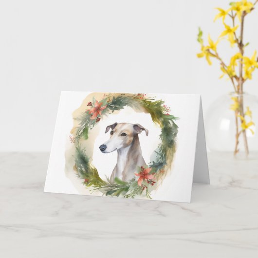 Carte Greyhound Christmas Wreath Festive Pup (Fleur jaune)