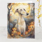 Carte Greyhound d'Halloween avec des citrouilles effraya (Fleur jaune)