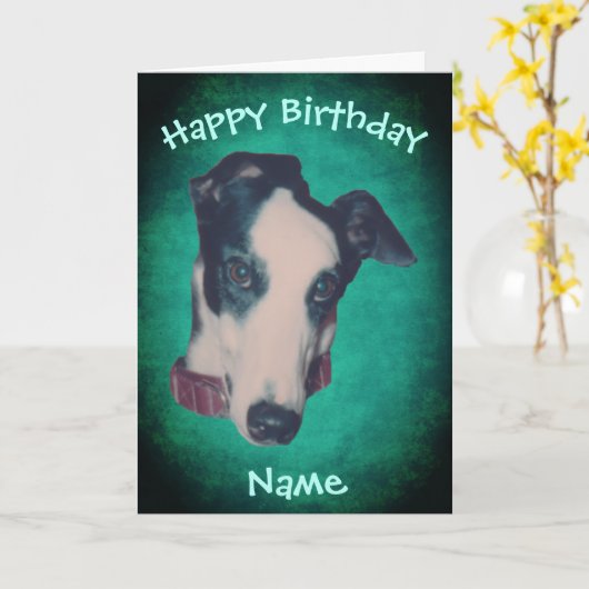 Carte Greyhound Dog Face Anniversaire personnalisé (Fleur jaune)
