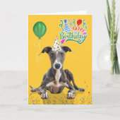 Carte Greyhound Dog Party Hat Yellow Birthday (Devant)