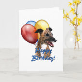 Carte Greyhound Joyeux Ballons d'Anniversaire. (Fleur jaune)