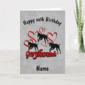Carte Greyhounds Et Coeurs Rouges Anniversaire (Devant)