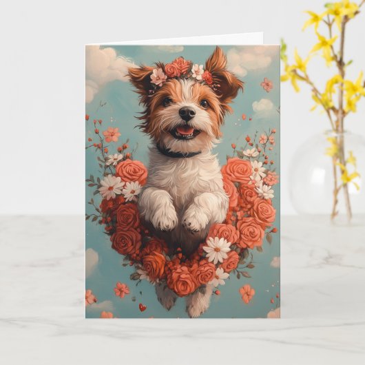 Carte Griffon à poil dur Hearts Saint-Valentin (Fleur jaune)