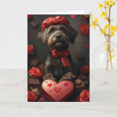 Carte Griffon d'arrêt à poil dur Cœurs Saint-Valentin (Fleur jaune)