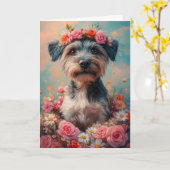 Carte Griffon d'arrêt à poil dur Cœurs Saint-Valentin (Fleur jaune)