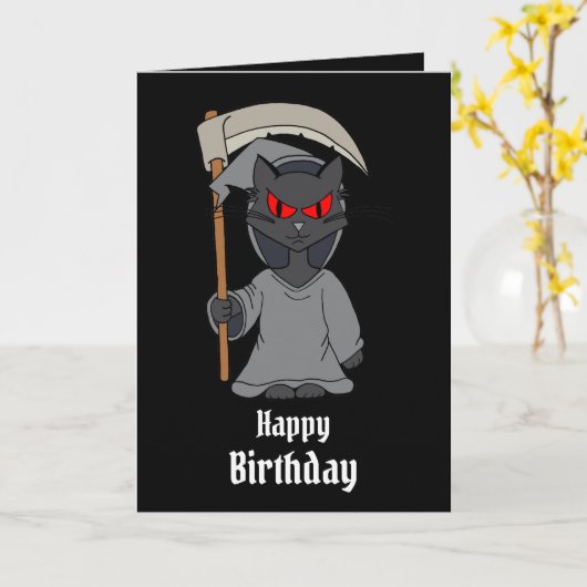 Carte Grim Reaper Chat Funny Goth (Fleur jaune)