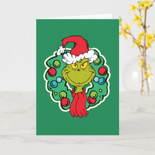 Carte Grinch | Couronne de Noël (Fleur jaune)