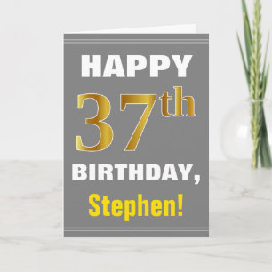 Carte Gris audacieux, or faux 37e anniversaire avec cart