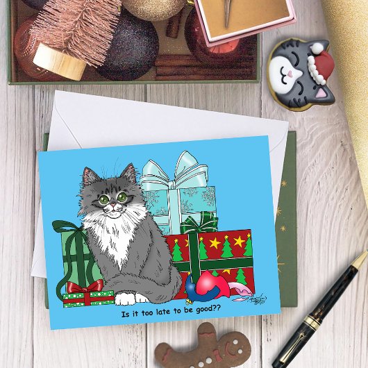 Carte Gris blanc Noël Kitten