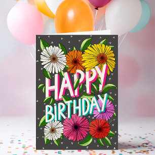 Carte Gris Charbon Floral Personnalisé Joyeux Anniversai