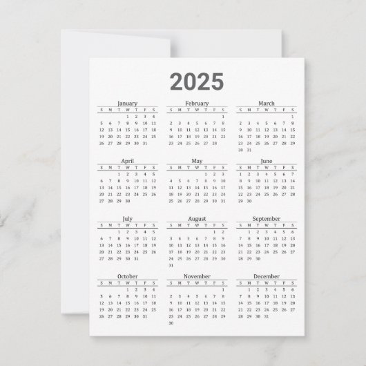 Carte Gris et blanc 2025 Année à un coup d'oeil Calendri (Devant)