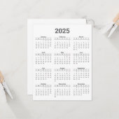 Carte Gris et blanc 2025 Année à un coup d'oeil Calendri (Devant/Arrière en situation)