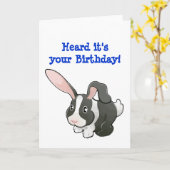 Carte Gris et lapin blanc Anniversaire (Fleur jaune)