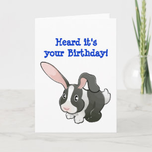 Carte Gris et lapin blanc Anniversaire