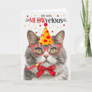 Carte Gris et Marbre blanc Chat MEOWvelous Anniversaire
