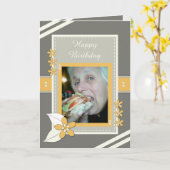 Carte Gris et orange avec fleurs et photo (Fleur jaune)