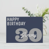 Carte Gris moderne et bleu marine 30e anniversaire (Debout devant)