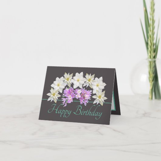 Carte Gris Monnaie Chic Blanc Purple Bouquet Joyeux Anni (Devant)