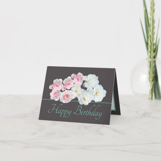 Carte Gris Monnaie Chic Bouquet Blanc Roses Rose Anniver (Devant)