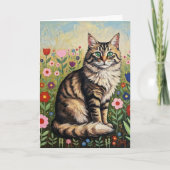 Carte Gris Tabby Chat et Fleurs d'art folklorique Annive (Devant)