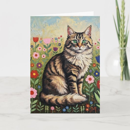 Carte Gris Tabby Chat et Fleurs d'art folklorique Annive (Devant)