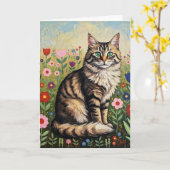 Carte Gris Tabby Chat et Fleurs d'art folklorique Annive (Fleur jaune)